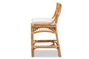 Bardot White Fabric Upholstered and Natural Brown Rattan Counter Stool Baxton