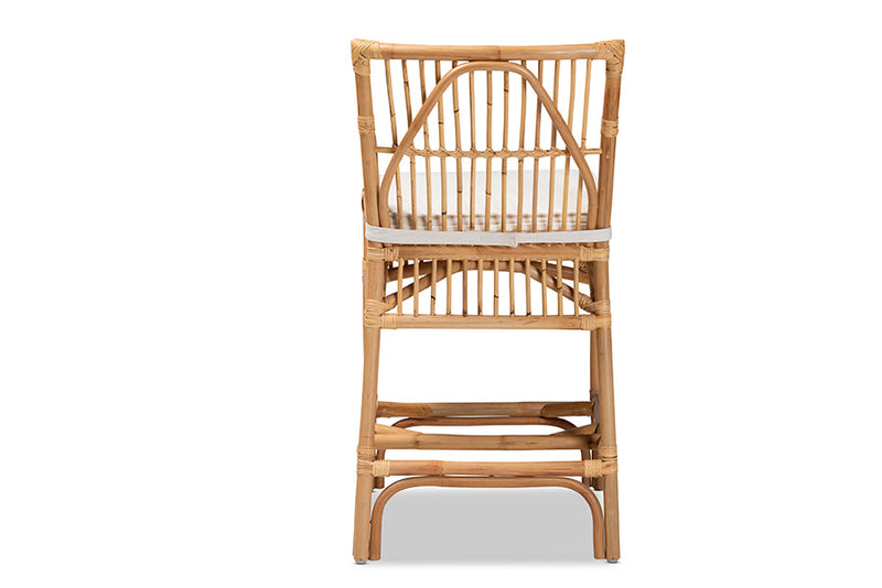 Bardot White Fabric Upholstered and Natural Brown Rattan Counter Stool Baxton