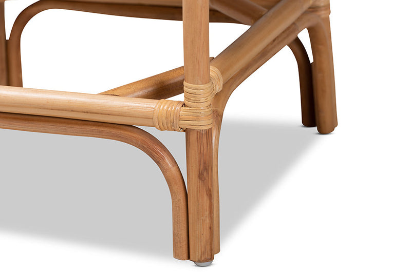 Bardot White Fabric Upholstered and Natural Brown Rattan Counter Stool Baxton