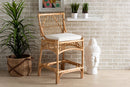 Bardot White Fabric Upholstered and Natural Brown Rattan Counter Stool Baxton
