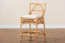 Bardot White Fabric Upholstered and Natural Brown Rattan Counter Stool Baxton