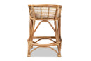 Ellingham White Fabric Upholstered and Natural Brown Rattan Counter Stool Baxton