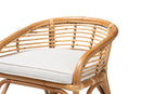 Ellingham White Fabric Upholstered and Natural Brown Rattan Counter Stool Baxton
