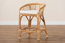 Ellingham White Fabric Upholstered and Natural Brown Rattan Counter Stool Baxton
