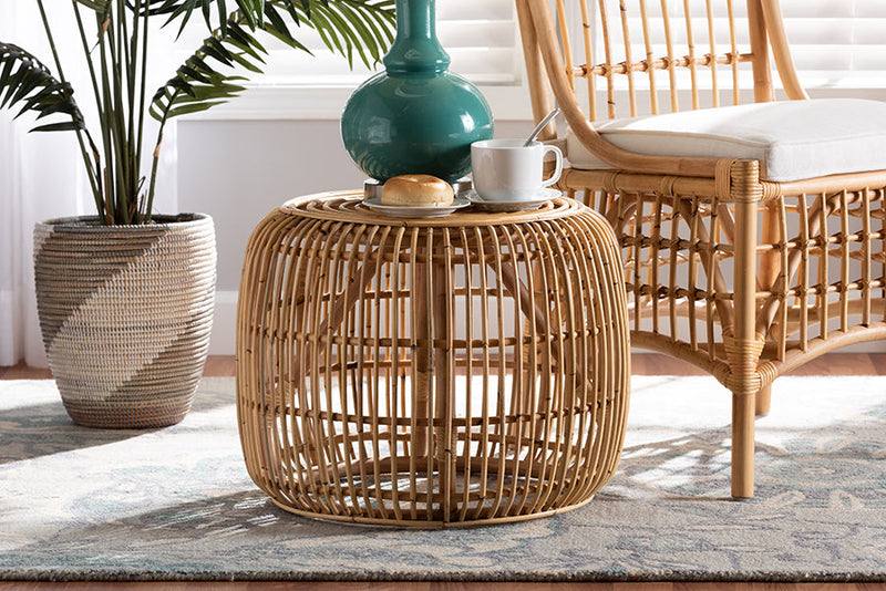 Ellingham Natural Brown Rattan End table Baxton