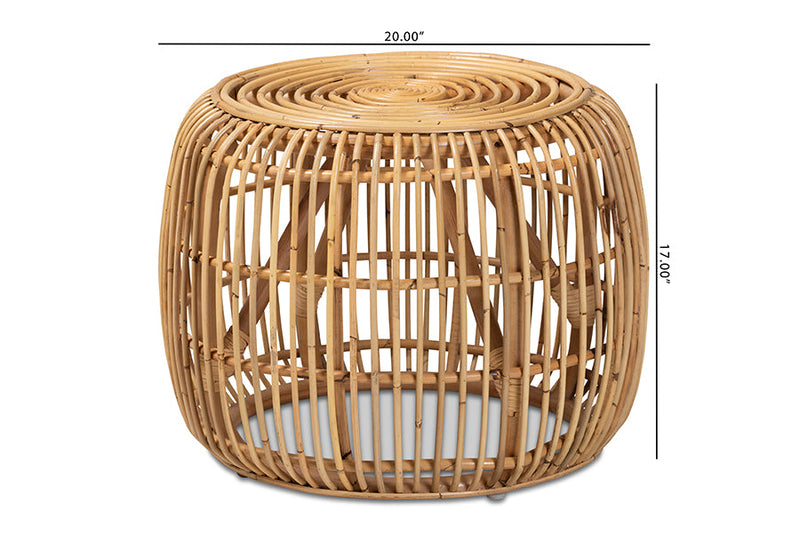 Ellingham Natural Brown Rattan End table Baxton