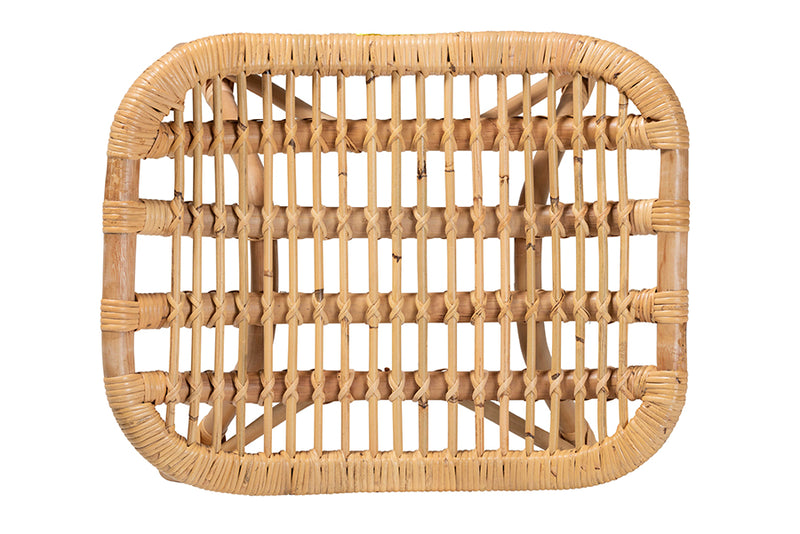 Saffron Modern Bohemian Natural Brown Rattan Ottoman