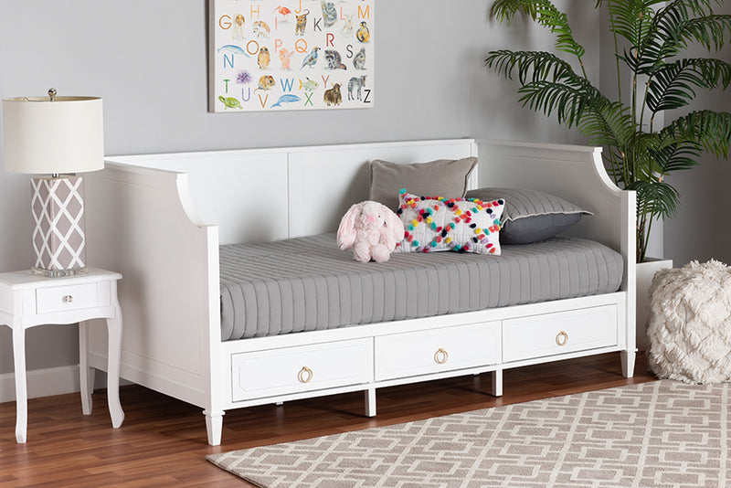 Bilu Classic and Traditional White Finished Wood Twin Size 3-Drawer Daybed