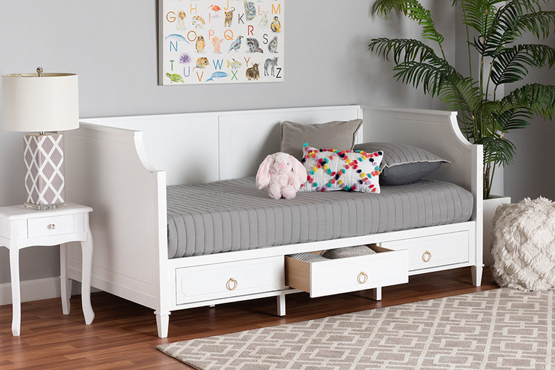 Bilu Classic and Traditional White Finished Wood Twin Size 3-Drawer Daybed