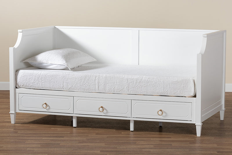 Bilu Classic and Traditional White Finished Wood Twin Size 3-Drawer Daybed