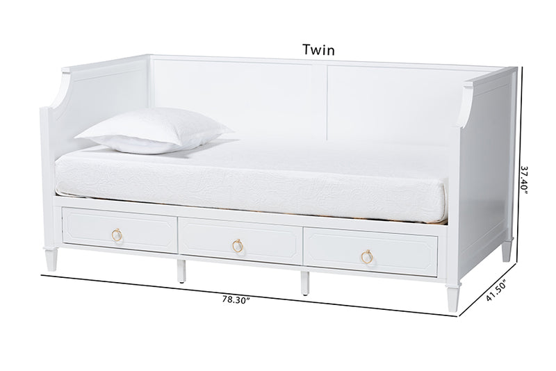 Bilu Classic and Traditional White Finished Wood Twin Size 3-Drawer Daybed