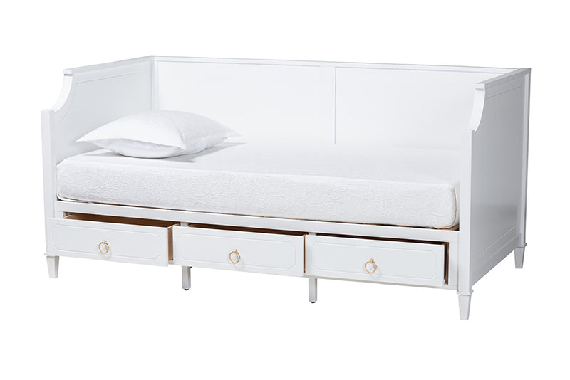 Bilu Classic and Traditional White Finished Wood Twin Size 3-Drawer Daybed