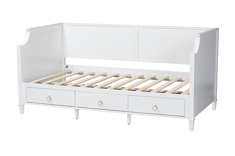 Bilu Classic and Traditional White Finished Wood Twin Size 3-Drawer Daybed