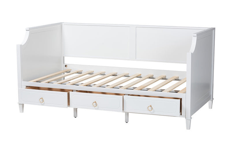 Bilu Classic and Traditional White Finished Wood Twin Size 3-Drawer Daybed