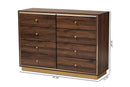 Davina Walnut Brown and Gold Metal 8-Drawer Dresser Baxton
