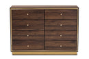 Davina Walnut Brown and Gold Metal 8-Drawer Dresser Baxton