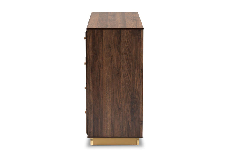 Davina Walnut Brown and Gold Metal 8-Drawer Dresser Baxton