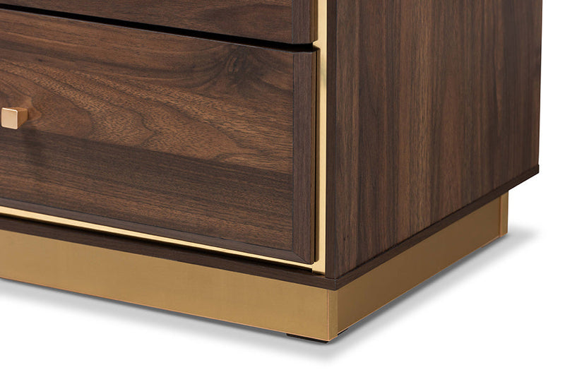 Davina Walnut Brown and Gold Metal 8-Drawer Dresser Baxton