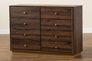 Davina Walnut Brown and Gold Metal 8-Drawer Dresser Baxton