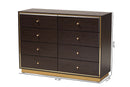 Davina Espresso Brown and Gold Metal 8-Drawer Dresser Baxton