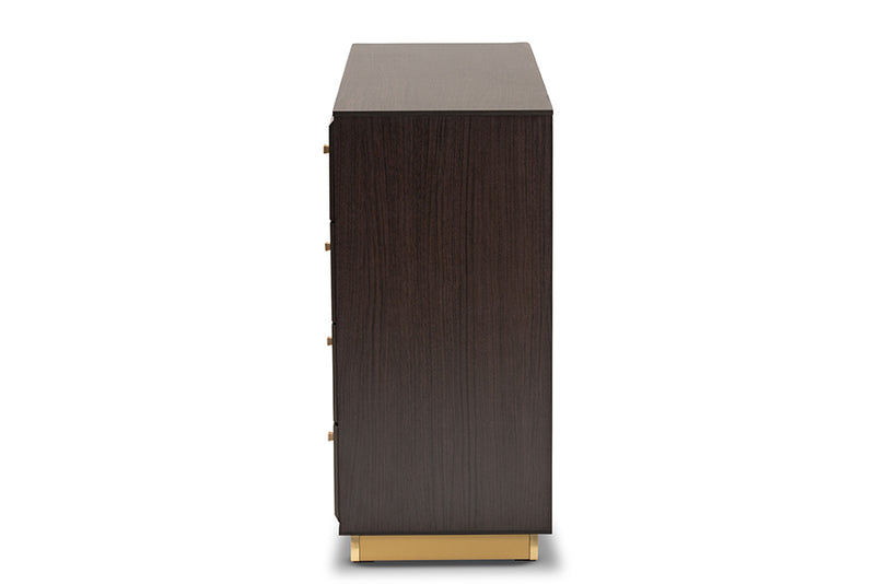 Davina Modern and Contemporary Espresso Brown Finished Wood and Gold Metal 8-Drawer Dresser