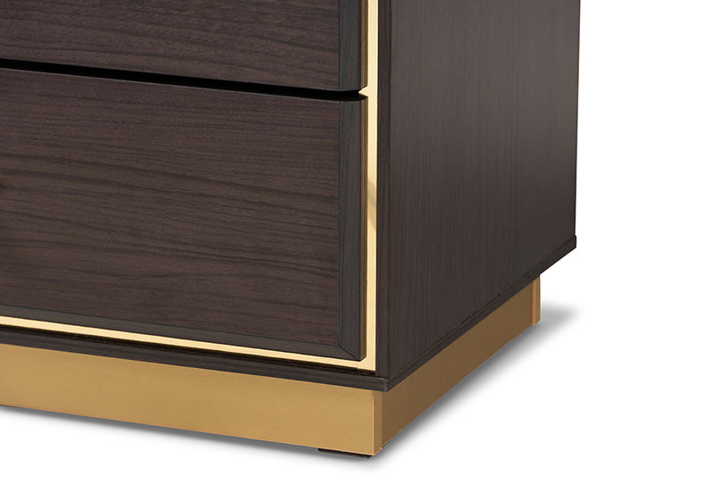 Davina Modern and Contemporary Espresso Brown Finished Wood and Gold Metal 8-Drawer Dresser