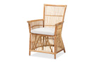 Bardot White Fabric Upholstered and Natural Brown Rattan Armchair Baxton