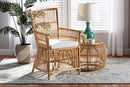 Bardot White Fabric Upholstered and Natural Brown Rattan Armchair Baxton