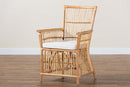 Bardot White Fabric Upholstered and Natural Brown Rattan Armchair Baxton