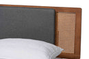 Rina Dark Gray Fabric and Walnut Brown King Size Platform Bed Baxton