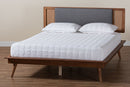 Rina Dark Gray Fabric and Walnut Brown King Size Platform Bed Baxton
