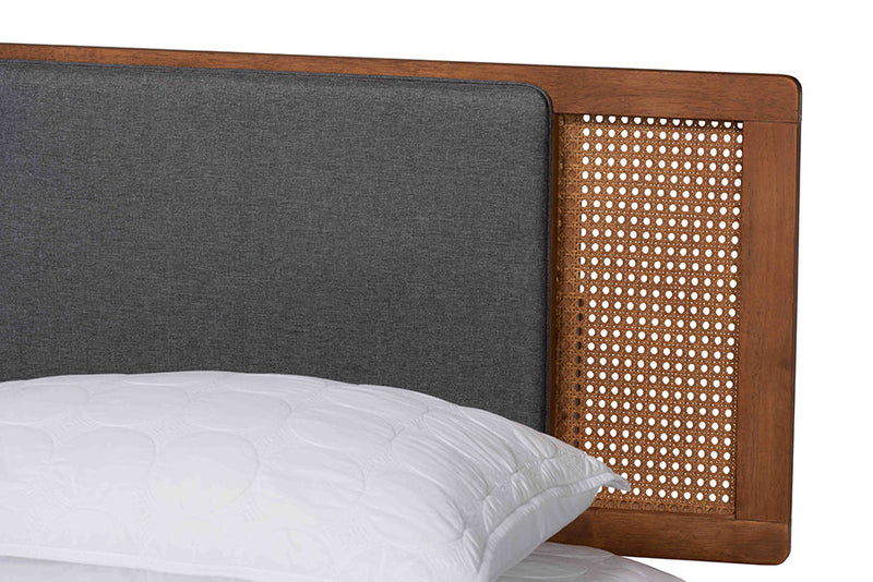 Ainslie Dark Gray Fabric and Walnut Brown King Size Platform Bed Baxton