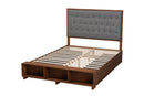 Ewan Gray Fabric and Walnut Brown Queen Size Platform Storage Bed Baxton