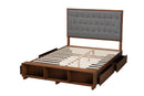 Ewan Gray Fabric and Walnut Brown Queen Size Platform Storage Bed Baxton