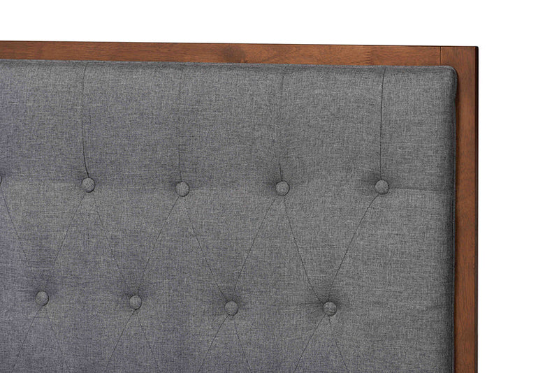 Ewan Gray Fabric and Walnut Brown Queen Size Platform Storage Bed Baxton