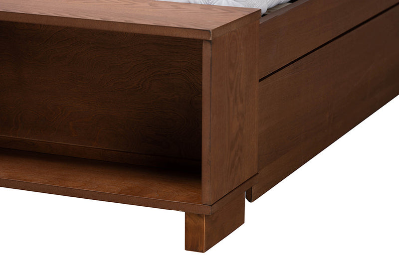 Ewan Gray Fabric and Walnut Brown Queen Size Platform Storage Bed Baxton