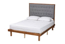 Lillian Gray Fabric and Walnut Brown Queen Size Platform Bed Baxton