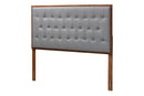 Galvan Gray Fabric and Walnut Brown King size Headboard Baxton