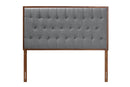 Galvan Gray Fabric and Walnut Brown King size Headboard Baxton
