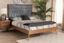 Yorick Gray Fabric and Walnut Brown Queen Size Platform Bed Baxton
