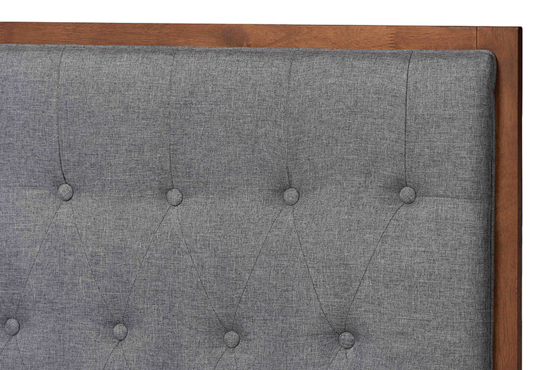 Idalia Gray Fabric and Walnut Brown Queen Size Platform Bed Baxton