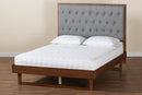 Idalia Gray Fabric and Walnut Brown Queen Size Platform Bed Baxton
