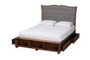 Daina Gray Fabric and Walnut Brown Queen Size Platform Storage Bed Baxton