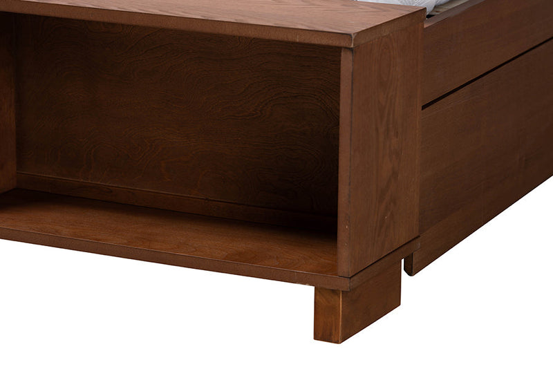 Daina Gray Fabric and Walnut Brown Queen Size Platform Storage Bed Baxton