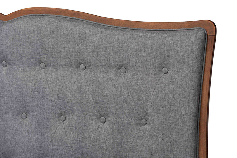 Kirana Gray Fabric and Walnut Brown Queen Size Platform Bed Baxton