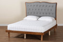 Kirana Gray Fabric and Walnut Brown Queen Size Platform Bed Baxton