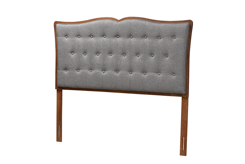 Adanna Classic and Traditional Gray Fabric and Walnut Brown Finished Wood Queen Size Headboard