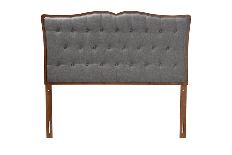 Adanna Classic and Traditional Gray Fabric and Walnut Brown Finished Wood Queen Size Headboard