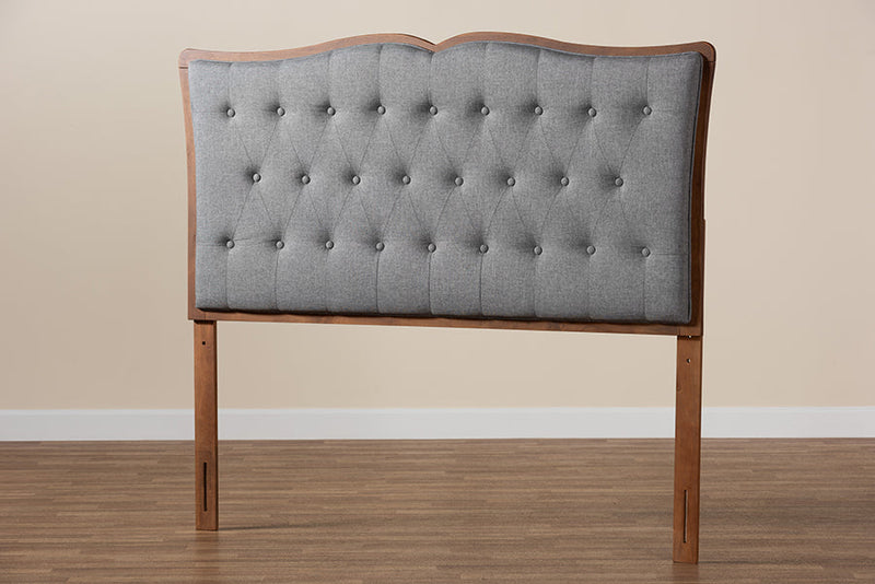 Adanna Gray Fabric and Walnut Brown Queen Size Headboard Baxton