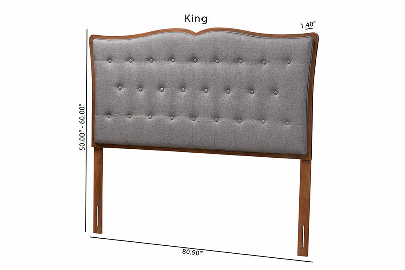 Adanna Gray Fabric and Walnut Brown Queen Size Headboard Baxton
